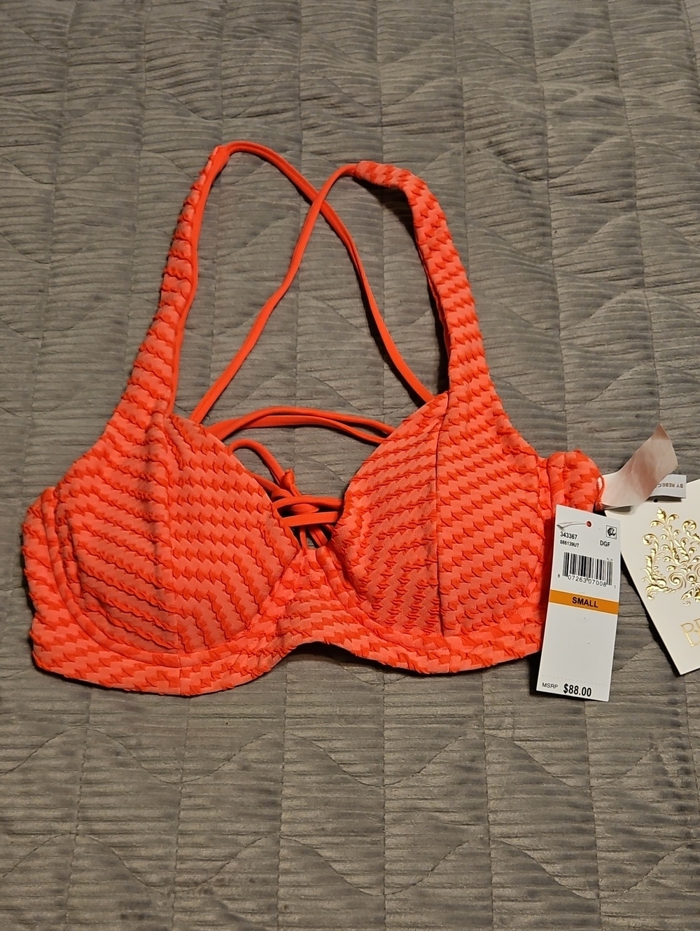 BECCA Coral Textured Lace-Up Bikini Top